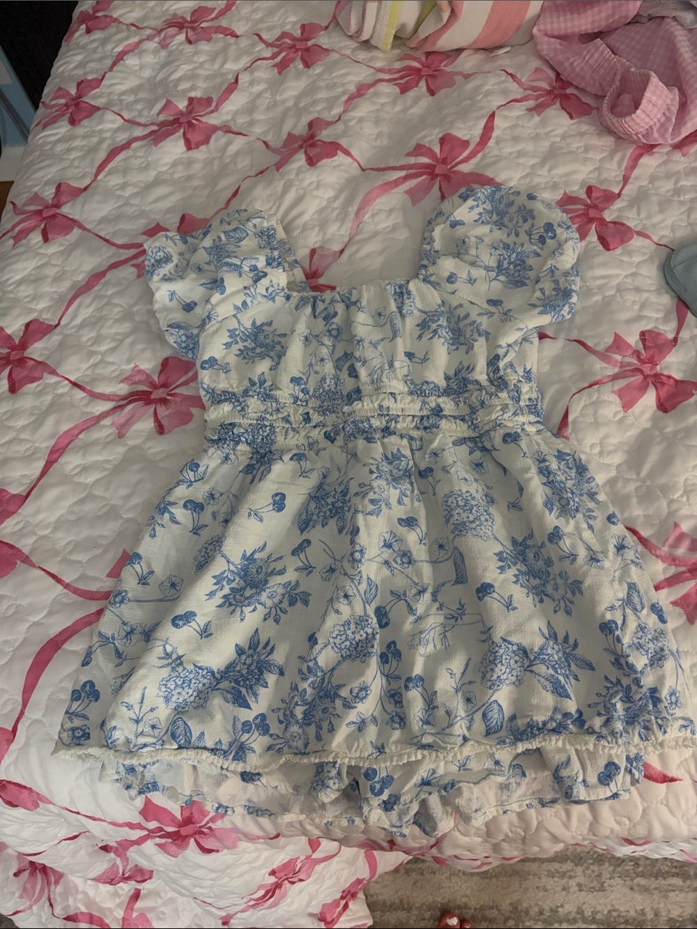 Girls White and Blue Floral Peplum Shorts Setting